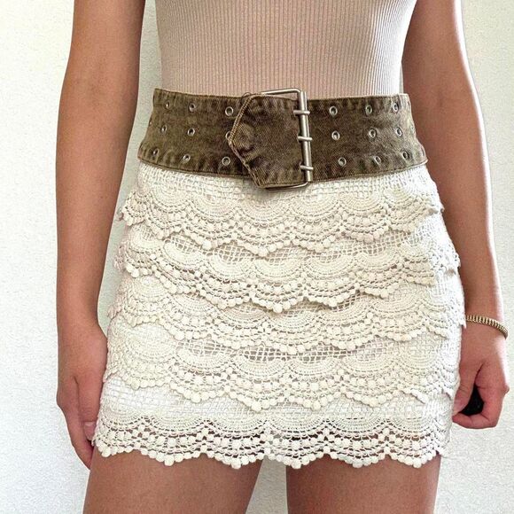 India Boutique Dresses & Skirts - White tiered lace mini skirt